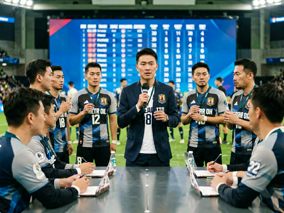 足球转会市场报道场景，球员亮相新球队新闻发布会